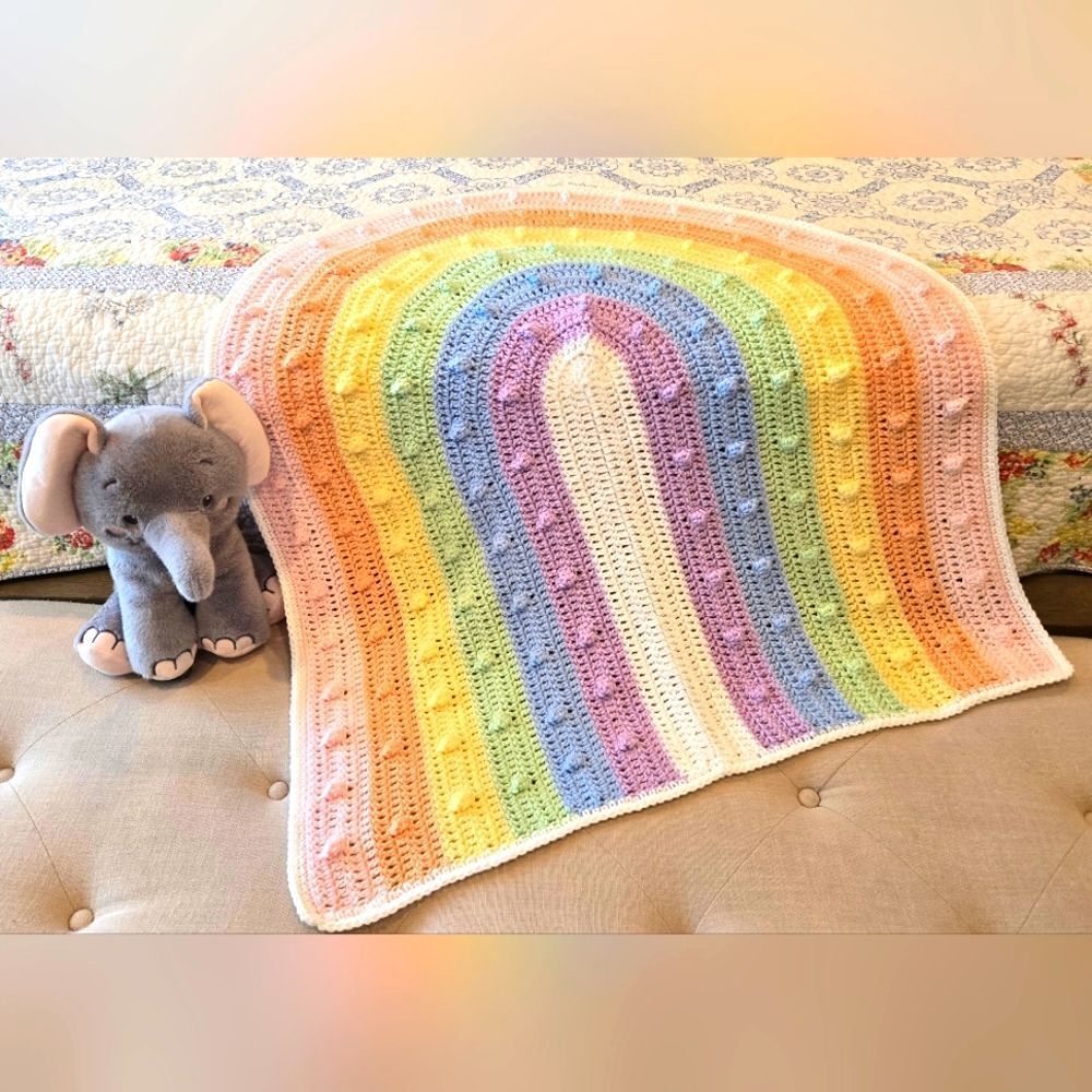 NEW Pastel Rainbow Crochet Blanket 35 X 34 Inches